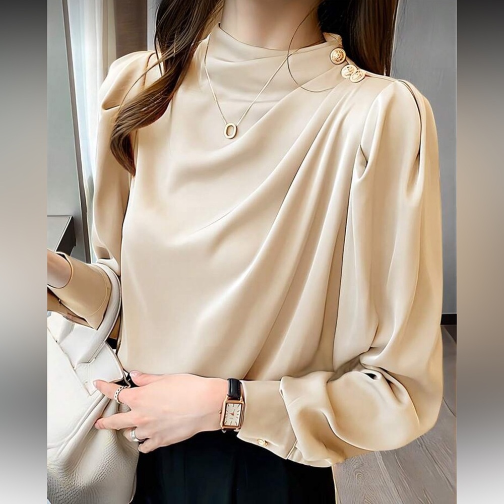 Elegant Khaki Women's Top with Button Detail